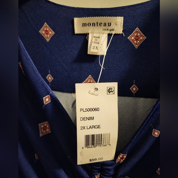 Monteau 2xl blue flowy dress poly/spandex 25 p2p 45 long - Picture 2 of 6